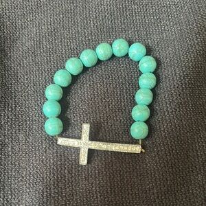 Turquoise Beaded Bracelet with Silver Cross